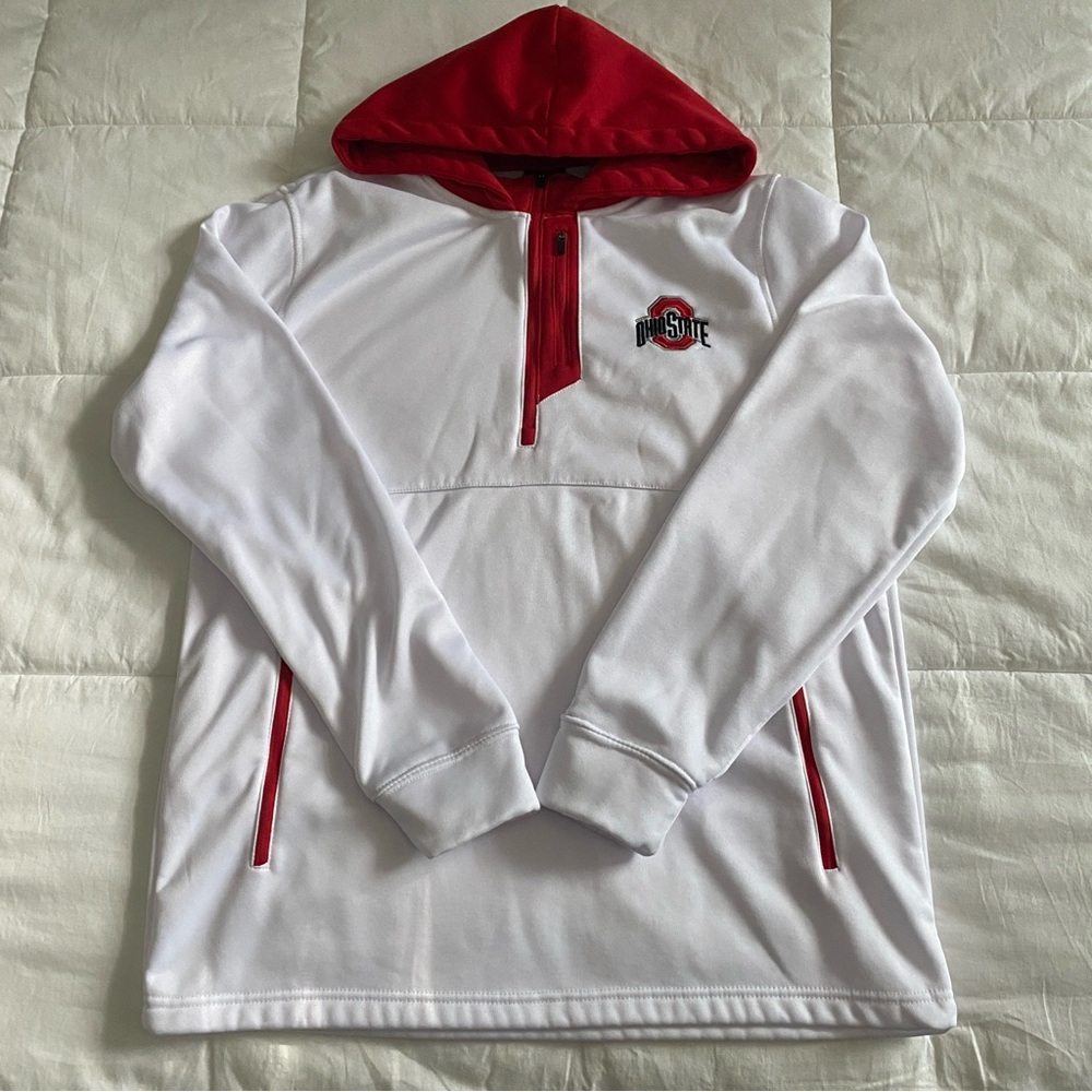 Colosseum Men's White & Red Ohio State Buckeyes Quarter-Zip Hoodie size Medium